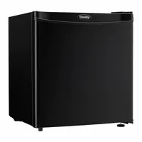 This 1.6 cu ft total capacity mini refrigerator from DANBY features automatic defrost, two shelves, and a solid swing door. It operates on 120V with a 3-prong plug and is Energy Star Certified. Suitable for compact cold storage in spaces such as offices, dorm rooms, or break rooms