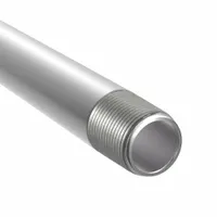 This 10-foot length of medium-wall IMC metal conduit has a 1-1/2 inch trade size and is made from 304 stainless steel with a polished finish. It features male NPT threads and meets ANSI standards. Used for protecting electrical wiring in conduit systems requiring corrosion resistance