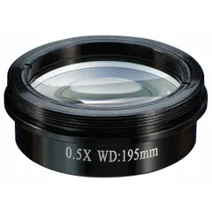 This 0.5X objective lens provides a 65.7 mm optical field of view with a 7.7 in working distance. It is designed for use with EliteHD microscopes, model MHD001, to reduce magnification and widen the field for inspecting larger specimens or components.