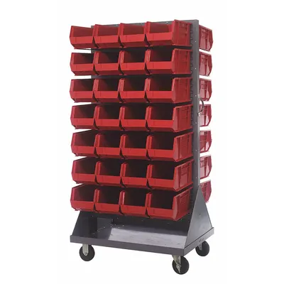 QUANTUM STORAGE SYSTEMS Mobile Louvered Floor Rack: 36 in x 24 in x 72 in, 56 Bins Included - Vertical Mobile Louvered Racks with Bins