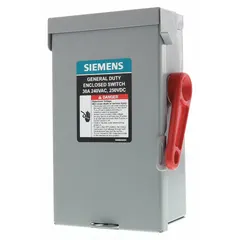 Fusible safety switch rated 30 A, three-phase, 240V AC, housed in a galvanized steel enclosure for indoor use. Provides overcurrent protection and visible break for safe circuit disconnection in industrial and commercial electrical systems.