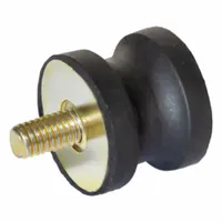 This vibration-isolating mount features a natural rubber isolator body in a male x female configuration. It is designed to dampen mechanical vibration and reduce noise transmission in industrial equipment such as pumps, compressors, and conveyors