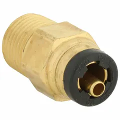 Brass push-to-connect adapter with male NPT threads. Connects 5/32 in OD tubing to a 1/16 in male NPT port. Suitable for pneumatic and low-pressure fluid systems requiring tool-free assembly.