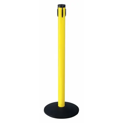 RETRACTA-BELT Belt Barrier Receiver Post: Round Sloped, 40 in Post Ht, Yellow, Aluminum - Sloped-Base Receiver Posts for Retractable Belt Barriers