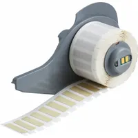 1/4 in x 1/4 in polyimide label roll with permanent adhesive, compatible with BMP71 printer series. Used for durable identification in industrial environments requiring heat-resistant labeling, such as electronics and manufacturing components