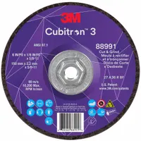 3M CUBITRON 3 Cut-Off and Grinding Wheel: Type 27, 6" x 1/8" x 5/8"-11, Ceramic, 36 Grit (MPN 88991)