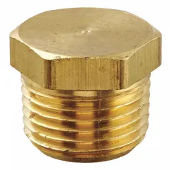 Brass hydraulic hose plug with 1/2 in fitting size and 1/2-14 NPTF thread. Rated for 1200 psi maximum working pressure at 70°F. Seals open ports in hydraulic systems to prevent leaks and contamination. Suitable for use in fluid power circuits and industrial machinery.