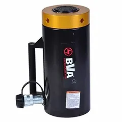 This lightweight lock nut ram from the HULN series has a 100 ton nominal capacity and a 6 in nominal stroke length. The lock nut design allows the load to be mechanically held at any point in the stroke, providing safety during lifting and holding tasks. Suitable for industrial applications requiring controlled positioning.