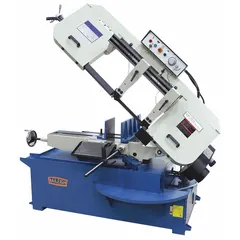 The BAILEIGH INDUSTRIAL BS-330M is a mitering manual horizontal band saw with a 13 in x 18-7/8 in capacity. It operates at blade speeds from 82 to 270 SFPM and features a mitering range of 0° to 45°. Powered by a 3-phase, 220V AC motor, this saw is suited for cutting metal stock at various angles in fabrication and maintenance applications.