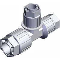 PFA compression tube fitting from the LQ3 series with three connection sizes: 1 in OD, 3/4 in OD, and 3/4 in OD. Complies with RoHS6 and RoHS10 standards. Used in high-purity fluid handling systems for leak-free connections