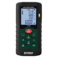 EXTECH Laser Distance Meter: Inch/Metric, 2 in – 196 ft, ± 0.08 in, AAA, Rubber, LCD, Red (MPN DT60M)
