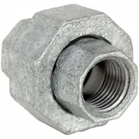 Malleable iron straight union for connecting two male-threaded pipes in a straight run. Rated for 300 psi at 150°F. Used in medium-pressure industrial piping systems for water, air, or steam