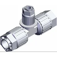 This PFA compression tube fitting from the SMC LQ3 Series is used for connecting tubing in fluid handling systems. It features a 3/4 in OD x 3/8 in OD x 3/4 in OD configuration. The fitting complies with RoHS6 and RoHS10 standards