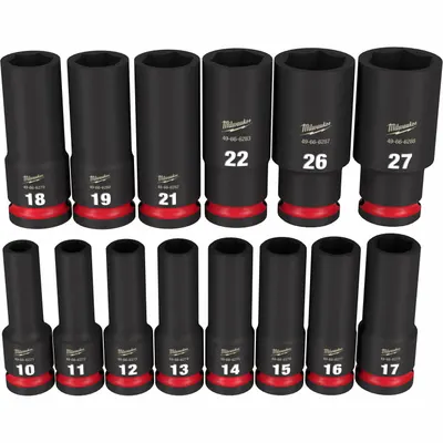 MILWAUKEE Impact Socket Set: 1/2 in Drive Size, Small Set (0-50 pieces) Set Size - Metric Impact Socket Sets