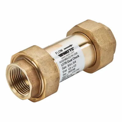 Watts Backflow Preventer: LF7R, 3/4 in Pipe Size, True Union FNPT, 15.5 gpm Flow Rate - Potable Water Dual Check Backflow Preventers