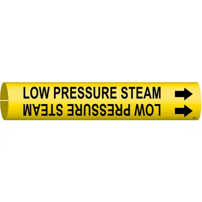 BRADY Pipe Marker: Low Pressure Steam, Yellow, Black, Fits 3/4 to 1 3/8 in Pipe O.D. - Low Pressure Steam Snap-On Pipe Markers