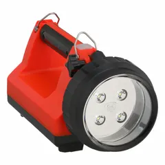 This rechargeable industrial lantern delivers up to 615 lumens with a beam distance of 126 meters and an 8-hour run time at maximum brightness. The housing is constructed from ABS. It includes a shoulder strap and operates on a 6V lead acid battery. Suitable for maintenance, inspection, and emergency lighting in industrial environments.