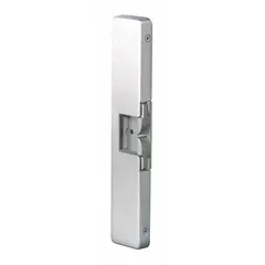 This rim-type electric strike is designed for use with exit devices in access control systems. Constructed of stainless steel, it measures 9 inches in height and operates on 12/24V input voltage. Rated Performance Duty 1 - Heavy Duty, it is suitable for demanding commercial or industrial doorways requiring secure electronic locking.