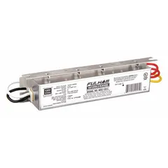 Instant start electronic ballast for operating one or two F14T8 fluorescent lamps at 120V AC. Measures 5 1/2 inches in length and 1 inch in width. Suitable for use in commercial and industrial lighting fixtures such as troffers, strip lights, and signage.