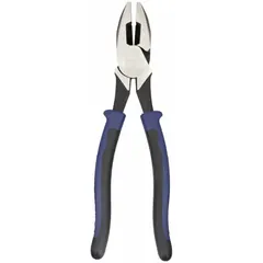 Multipurpose lineman's pliers with a flat jaw profile and conduit reaming nose. Overall length 9 1/2 in, jaw length 1 5/8 in, jaw width 1 1/4 in, jaw thickness 5/8 in. Used for cutting, gripping, bending, and twisting wire, as well as reaming conduit ends.
