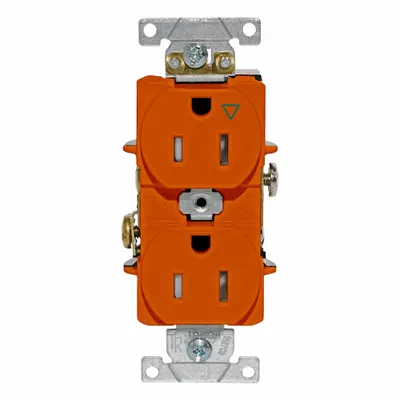 LEVITON Isolated Ground Duplex Receptacle Outlet: Duplex, 5-15, Orange, 125V AC - General Purpose Receptacles