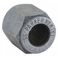 Stainless steel compression fitting nut from the Ferulok series. Features a flareless bite-type design for metal-to-metal sealing without tube flaring. Thread size 1 1/16"-12. Used in hydraulic and pneumatic tubing systems for leak-proof connections