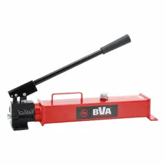 This BVA HYDRAULICS hand pump is a 2-stage, single-acting unit for hydraulic fluid systems. It delivers a maximum first-stage pressure of 200 psi and is constructed from steel. Compatible with single-acting cylinders, it is used in applications requiring manual hydraulic pressure for lifting, pressing, or clamping.
