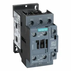 This non-reversing IEC contactor from Siemens features 3 poles and 3 normally open (NO) contacts, rated for 17 A with a 480V AC coil. It is designed for switching electrical loads such as three-phase motors and resistive loads in industrial automation, motor control centers, and HVAC systems. No integrated surge suppression is included.