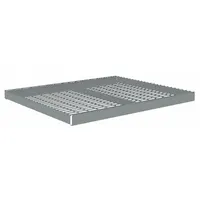 This wire decking shelf kit is designed for boltless shelving systems. It includes four beams and features a single straight shelf configuration with 5 ga steel decking. The frame and decking have a zinc-plated finish, and the shelf is gray. Load capacity is 2,250 lb