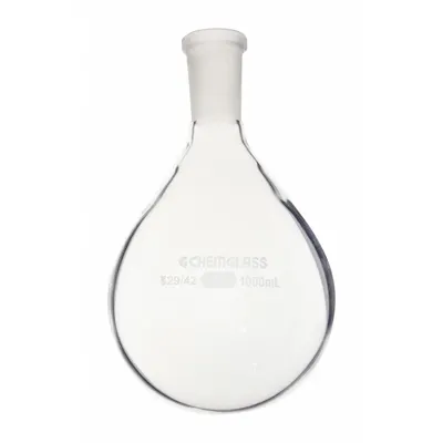 CHEMGLASS Distilling Flask, 1 L, Round, Colorless, Type I, 29/42 Stopper - Glass Distilling Flasks