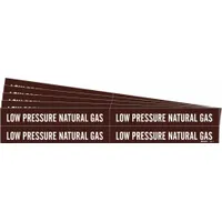 Pipe Marker: Low Pressure Natural Gas, Brown, White, Fits 3/4 to 2 3/8 in Pipe O.D., 5 PK (MPN 7387-4-PK)