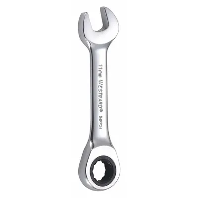 WESTWARD Combination Wrench: Alloy Steel, Chrome, 11 mm Head Size, 4 in Overall Lg - Metric 12-Point Ratcheting Combination Wrenches