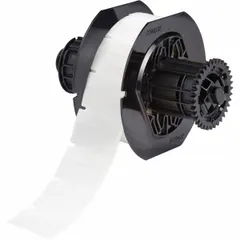 Vinyl, white matte wraparound label for permanent identification of wires from 16 AWG to 8 AWG. Measures 1 in x 1 1/2 in and is supplied as a precut roll. Compatible with BBP33 printer series; requires B30-R4300 ribbon for thermal transfer printing. Suitable for wire marking in industrial panel building, electrical maintenance, and OEM applications.