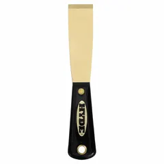 Standard scraper with a stiff, straight brass blade and a nylon handle. Overall length of 7-3/4 inches. Used for applying and smoothing putty, filler, or spackle on surfaces in general maintenance and construction tasks.