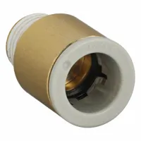 This SMC push-to-connect adapter fitting connects 12 mm OD tubing to a 1/4" BSPT threaded port. Made of brass with a white finish, it is used in pneumatic systems for quick, secure connections in compressed air and fluid handling applications