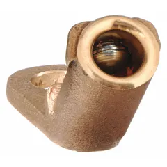 Non-insulated ball-point welding cable lug rated for a maximum compatible current of 150 A with a 180° offset. Used for terminating welding cables in industrial applications, including manufacturing, shipbuilding, and heavy equipment repair.