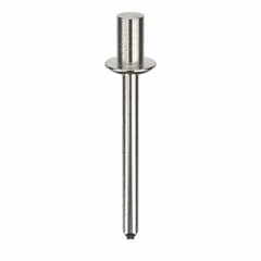Domed-head blind rivet with 0.186" diameter and 1.646" overall length. Body length is 21/64 in, overall length 1 41/64 in. Supplied in a 250-piece pack. Used for single-sided fastening of sheet metal, plastics, and composite materials in applications where rear access is limited.