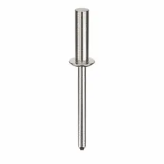 Inch-series domed-head blind rivet with 0.186" diameter, 2 2/95" overall length, 45/64" body length, and 2 1/64" overall length. Used for fastening materials where only one side is accessible, typical in automotive, HVAC, and general assembly applications. Supplied in a 250-piece pack.