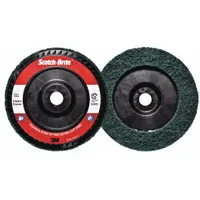 This SCOTCH-BRITE disc is a non-woven depressed center abrasive, 7 inches in diameter with a 7/8 inch arbor hole. It features aluminum oxide grain in extra coarse grade (XC-DC) for aggressive coating removal and surface preparation on all metals. Typical applications include stripping paint, rust, and scale in industrial maintenance and fabrication