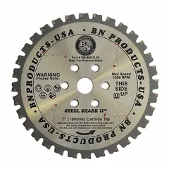 This 7-inch diameter circular saw blade is designed for cutting rebar in construction and concrete reinforcement applications. It features 32 carbide-tipped teeth, a 0.076-inch cutting width, and a 3/4-inch arbor size. The carbide tips provide extended cutting life when used with steel reinforcing bars.