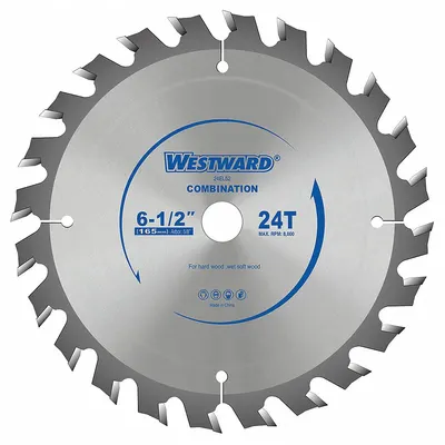 WESTWARD Circular Saw Blade: 6 1/2 in Blade Dia., 24 Teeth, 0.07 in Cut Wd, 5/8 in Arbor Size - Wood-Cutting Blades