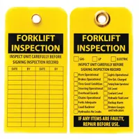 Tag: Forklift Inspection, 3 in Wd, 5 3/4 in Ht, Yellow, Plastic, 0.055 in Thick, Rectangle, 10 PK (MPN 5340-00-NIB-0409)