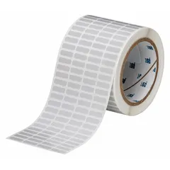 Gray polyester precut label roll in size 3 11/32 in x 1/4 in, compatible with i7100 printer series. Used for industrial identification, asset tracking, wire marking, and component labeling.