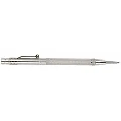 This single-end scriber features a straight aluminum body with a knurled grip for secure handling. The nonmagnetic construction and removable carbide tip allow for precise marking on metal, plastic, or wood surfaces in layout and fabrication tasks. The non-threaded tip design facilitates quick replacement.