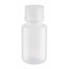 Polypropylene Narrow Mouth Round Lab Bottle, 30 mL, Natural, Closure Included, Unlined