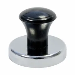 This holding-style cup ceramic magnet features an encased design with a handle, measuring 0.28 in thick and 1 13/32 in outside diameter. With a maximum pull force of 11 lbf, it is suited for light-duty fixturing, part holding, and positioning tasks in industrial environments.