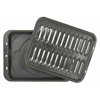 OEM replacement broiler pan for GE ovens. Designed to catch drips and distribute heat during broiling. Commonly used in residential and commercial kitchen maintenance to restore oven functionality