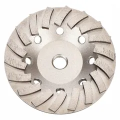 This 4-inch diameter turbo cup grinding wheel features 8 diamond segments for aggressive material removal and surface preparation on concrete, stone, and masonry. The X100 series design with a 5/8"-11 threaded arbor fits angle grinders for heavy-duty grinding and edge work.