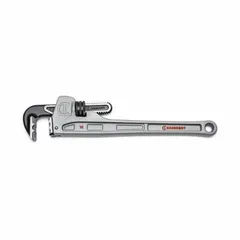 This 18-inch straight pipe wrench features serrated jaws with a 2 7/8-inch capacity for gripping and turning pipes, fittings, and rounded objects. The ergonomic design and aluminum construction reduce user fatigue during extended use in plumbing, maintenance, and mechanical applications.