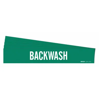 BRADY Pipe Marker: Backwash, Green, White, Fits 2 1/2 to 7 7/8 in Pipe O.D., 1 Pipe Markers - Backwash Adhesive Pipe Markers